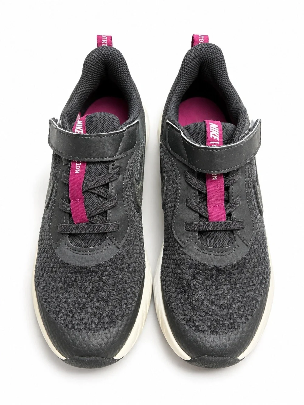 Nike Kids Black and Pink Sneakers with Iridescent Gold Swoosh